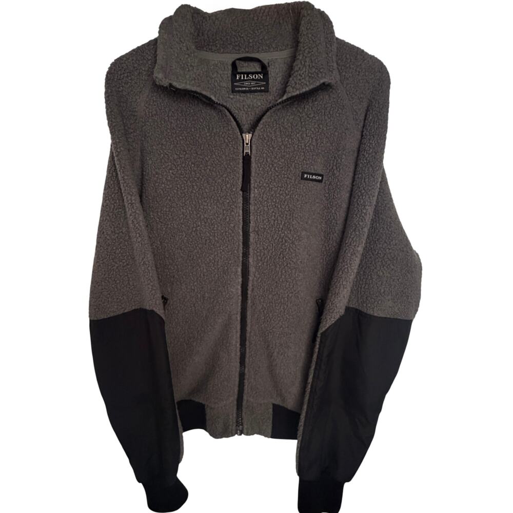 Filson Sherpa Fleece Full Zip Jacket Gray Black Mens XL